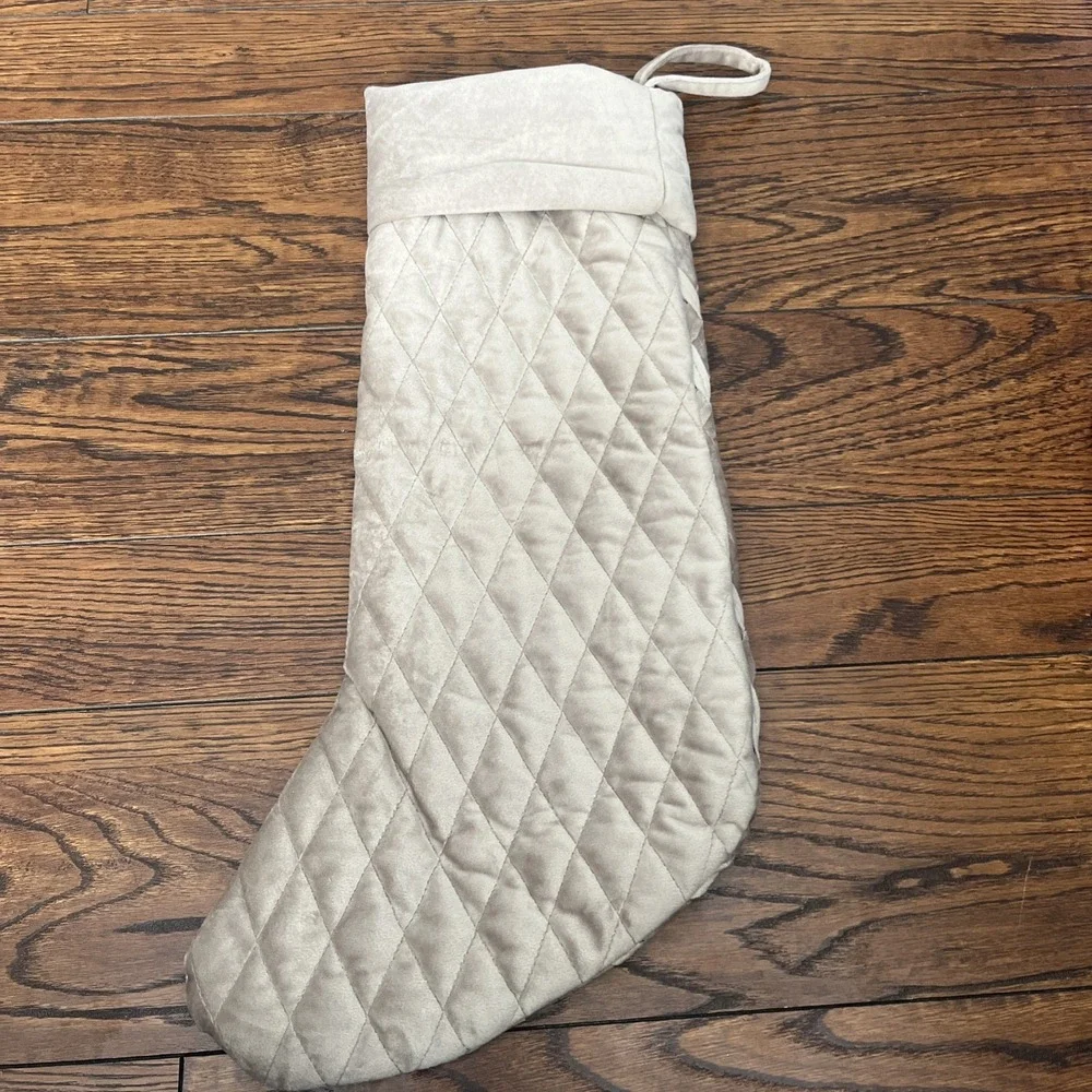 Tahari Christmas Stocking Taupe Quilted Velvet Velour 22